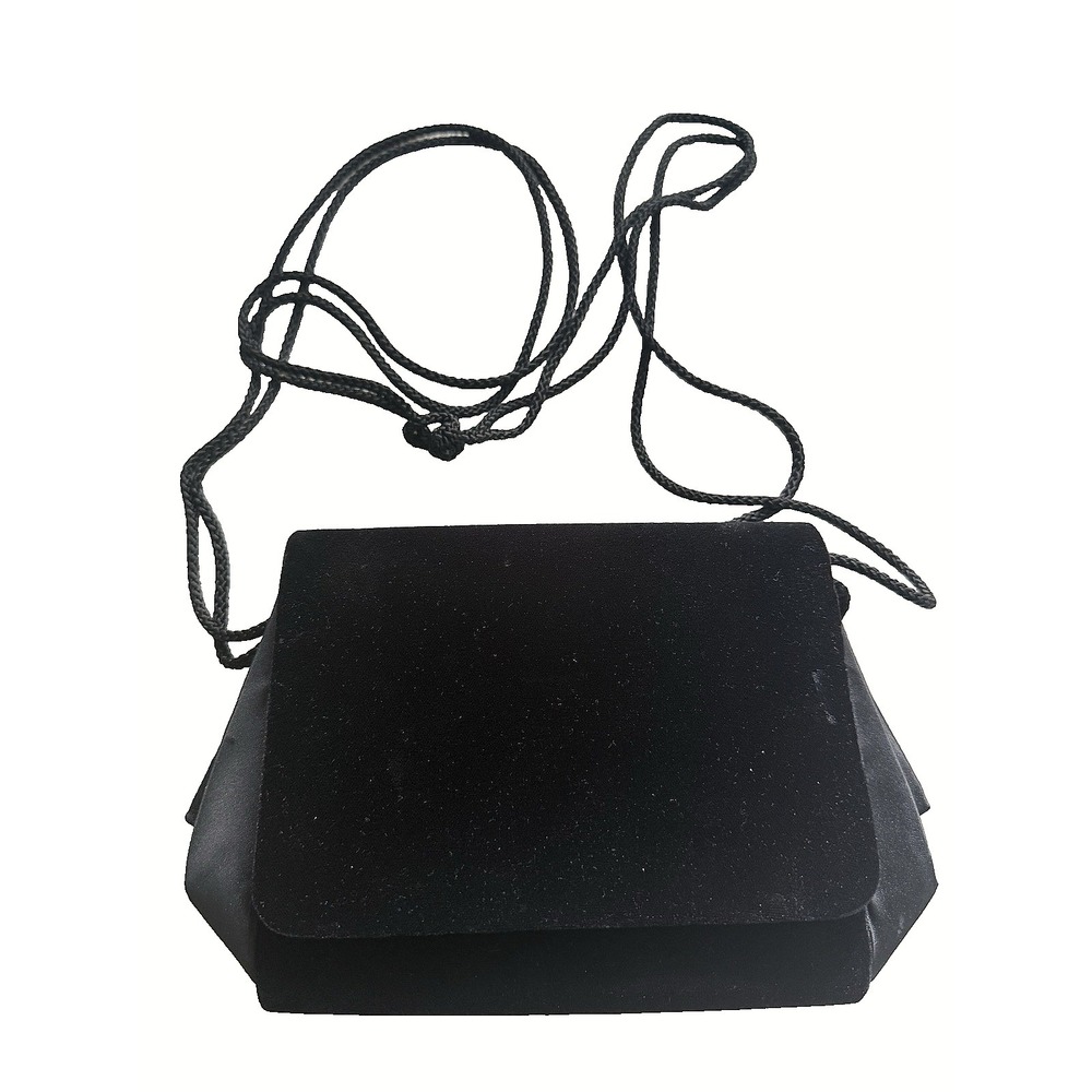 Carla Marchi Vintage Black Velvet Snap Closure Pleated Sides Clutch Evening Bag
